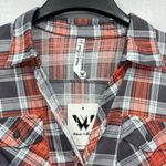 NEW White Mark Coral & Gray Plaid Lightweight Button Front Shirt Dress Small Photo 9