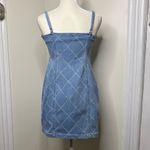 Forever 21 Zip Up Denim Mini Dress Diamond Pattern Stitched Juniors Sz Large Y2K Photo 3