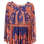 Elegant Orange & Blue Long Sleeve Dress Size Medium Beautiful Giraffe Graphics Photo 1