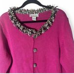 Vintage Embroidered Cat fringe button down cardigan sweater size L XL Pink Photo 1