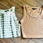 SheIn Set of 2 Green Tie-Dye and Solid Tan Women's Crop Tops Size XS Photo 0