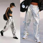 Free People NEW  Fp Movement Mesmerize Me Pant Silver Metallic SM Spacecore Punk Photo 2