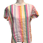 C&C California  100% Linen Rainbow Stripe Short Sleeve Blouse Top Size M Photo 0