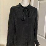 J.Crew Alyssa Drapery Tie Neck Top in Crepe de Chine Black Long Sleeve 8 $118 Photo 0
