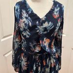 DKNY Women's Navy Floral Chiffon V-Neck Fit & Flare Dress Size 10 Long Sleeve Photo 1