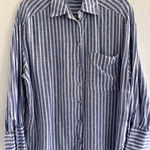ZARA  Top Womens XS Blue White Stripe Linen Button Down Coastal Beachy Minimalist Photo 0