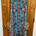 Johnny Was  Hazel Trapeze Tunic Dress Aqua Flower Embroidered Tank M Cupra Rayon Photo 0