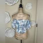 Gianni Bini Ivory/Blue French Toile Print Off Shoulder Blouse Size Extra Small Photo 10