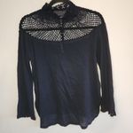 Free People On The Island Crochet Yoke Crinkle Cotton Top Sz XS Navy Blue Beach Photo 4