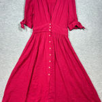 Free People XS Dress Love of My Life Red V Neck Button Front Midi Tie Sleeve Photo 0