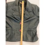 Vintage Dark Green Leather Jacket Button‎ Front Fitted Lined Cropped I.E. Y2K Pink Size L Photo 6