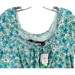 Lands End Top Womens L Island Aqua Blue Floral Smocked Square Neck Feminine Size L Photo 3