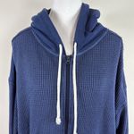 Aerie Navy Contrasting texture Waffle Knit Full Zip Cropped Hoodie Size Large Photo 3