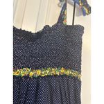 Vintage Floral Maxi Dress Navy Blue Polka Dot Smocked Tie Strap Summer Casual Size XL Photo 5
