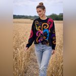 Vintage IB Diffusion Sport Abstract Lambswool Crazy 80s Design Sweater L Pink Size L Photo 2