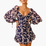 Petal and Pup  Navy Floral Ruffle Trim Mini Dress Sz 6 Photo 0