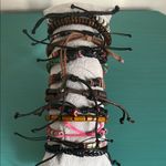 Vibrant Multicolor Wood Bead Woven Vegan Leather Bohemian Bracelets 13 Piece Set Brown Photo 1