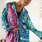 Anthropologie NWT Silky Pajama Top Button Down Fuchsia/mint Women’s Size XXS Photo 0