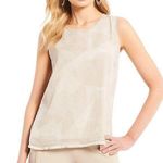 H by Halston NEW NWT H HALSTON Shell Eyelash Fringe Beige Tan Sleeveless Geometric Tank Top Photo 0
