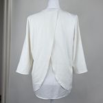 Cooper and Ella  White Lined V-Neck 3/4 Sleeve Split Back Blouse Top Small Photo 5