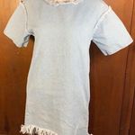 Boho Distressed Fringe Denim Dress Blue Photo 0