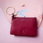 NWT THACKER GIA POUCH & CARD CASE Ring Wristlet Clutch RED LEATHER Pink Photo 1