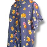 Eshakti Wayward Fancies Navy Blue Citrus Print Button-Down Blouse Ruffled Collar Photo 2