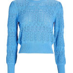 Intermix  Womens 100% Cotton Crew‎ Neck Pullover Crochet Sweater Blue Petite Photo 0