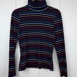 La Ligne x Target Blue Long Sleeve Ribbed Turtleneck Multicolor Rainbow Stripe S Photo 2