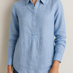 Saint Tropez West ST. TROPEZ West Light Blue 100% Linen Button Front Top Size XL Photo 0