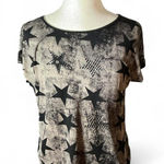 Y2K Skinny Minnie Womens Star Print T Shirt Top Black Tan Casual Short Sleeve S Photo 0