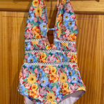 Antonio Melani  Floral Halter One Piece Swimsuit Cutout Crochet Detail Photo 0