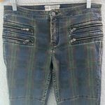 Free People Lennon Tartan Plaid Moto Jeans Zip Blue Green Ankle Crop Size 29 Photo 3