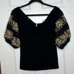 Free People  Medium Rock With It Off The Shoulder Top Black Embroidered BOHO Photo 1