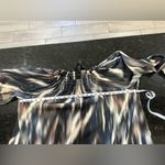 H&M Silky Black and Brown Women's Boxy Balloon Sleeve Back Neck Tie Top Sz M Photo 5