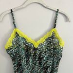 Y2K NAVY EXPRESS DESIGN STUDIO FLORAL PRINT YELLOW LACE TRIM SHEER SLIP TANK TOP Blue Size M Photo 3