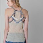 BKE  Cream Beige Blue Floral Patch Work Tank Top Women’s large Photo 1