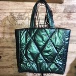 Victoria's Secret Pink  Teal Metallic Quilted Puffy Shoulder Carry All Tote Bag​​ Photo 8