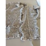 Chico's  Women's Cream Woven Tweed Drape Front Open Cardigan Sweater Fringe 2/L Photo 5