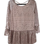 easel  Tunic Top Womens M Pink Velvet Lace Boho Hippie Coquette Fairy Romantic Photo 0