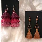 Tiered Tassel Drop Boho Earrings Ombre Pink Purple Brown Triangles Set 2 Pair Photo 5
