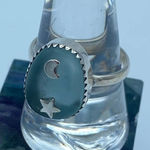 Moon & Star Sea Tumbled Sea Foam Sea Glass Sterling Silver Ring Size 10 Blue Photo 0