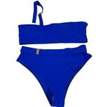 Blue Bikini Large One Shoulder French Cut High Leg Belt Bottom Vibrant Like New Photo 0