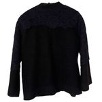 Anthropologie Sweater XS Black Blue Field Flower Melton Wool Floral Lace Jacket Photo 2