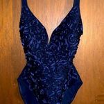 90s dark blue plunge swimsuit Photo 0