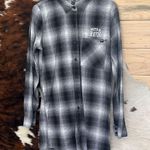 Fox Racing Black and White Plaid Extra Long Casual Button Down Shirt/Dress Photo 0