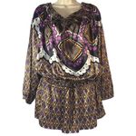 Bill Blass Vintage  Purple Geo Print 3/4 Sleeves Tie waist Peplum Top women sz L Photo 0