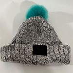 Love Your Melon Cuffed Beanie Hat in Speckled White and Black with Mint Pom Pom Photo 7
