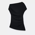 ZARA NWT black ruched asymmetrical shoulder asymmetrical hem top Photo 6