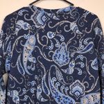 H&M  Women’s Paisley Print Blue Beige Fleece Lined Crew Neck Sweatshirt Photo 4